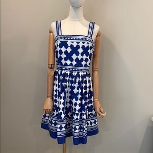 Kate Spade Blue and White Pleated Midi Sundress